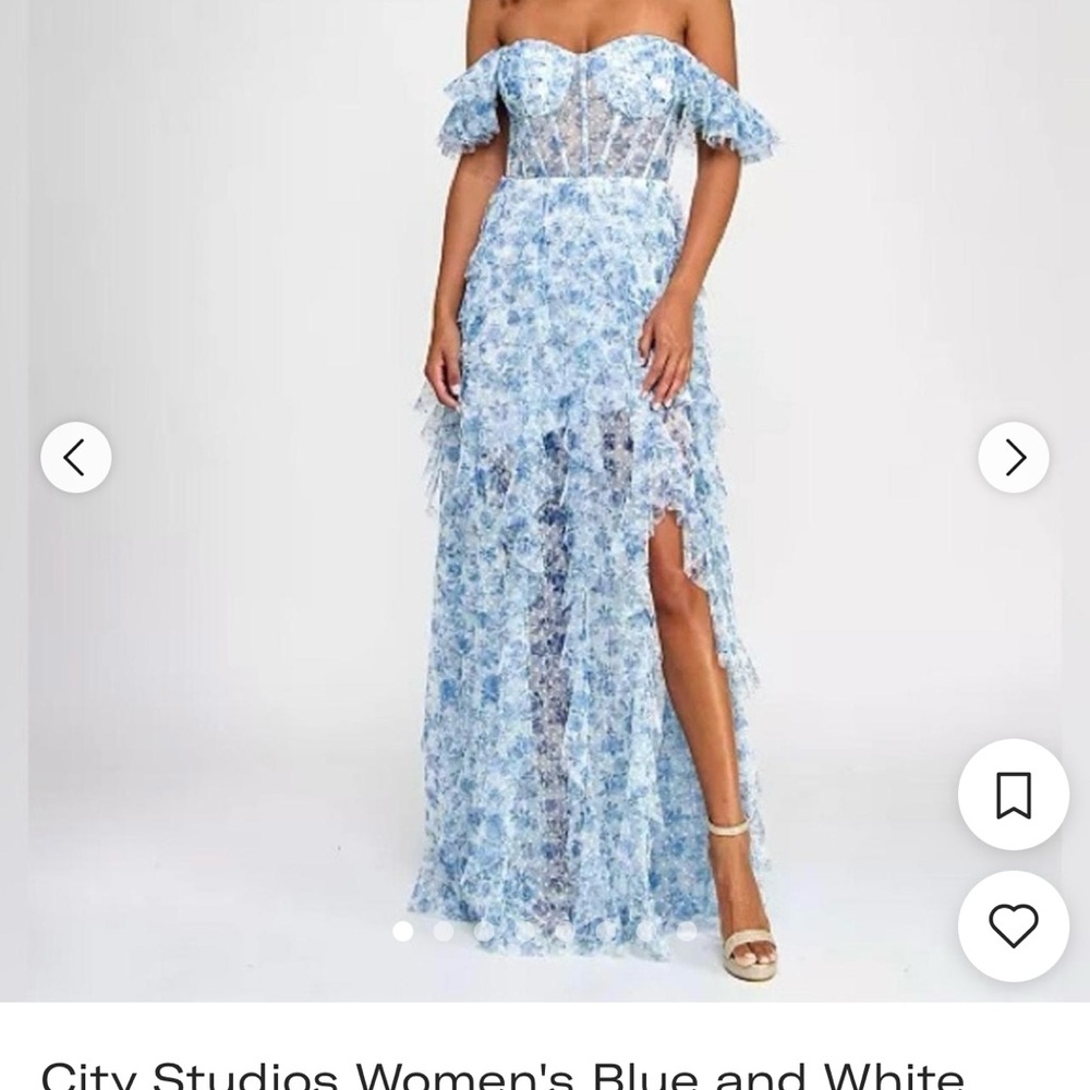 City Studio Strapless Blue and White Lace Dress/ Blue Floral Corset Dress